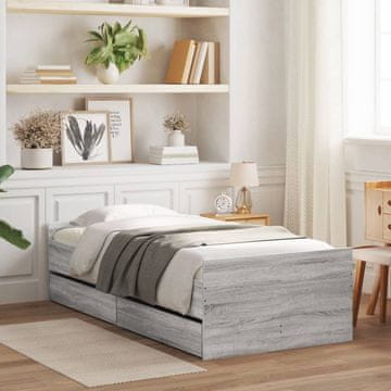 Vidaxl Okvir kreveta s ladicama, sivi hrast sonoma, 75x190 cm