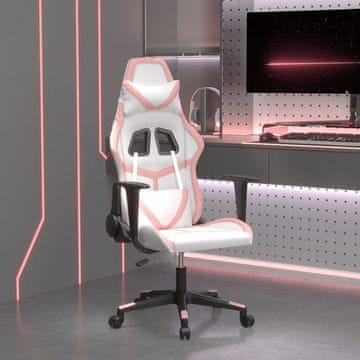 Vidaxl Gamerska stolica, bijela i ružičasta, umjetna koža