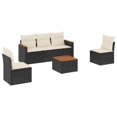 Vidaxl 6-dijelni set vrtnih sofa s jastucima crni od poliratana