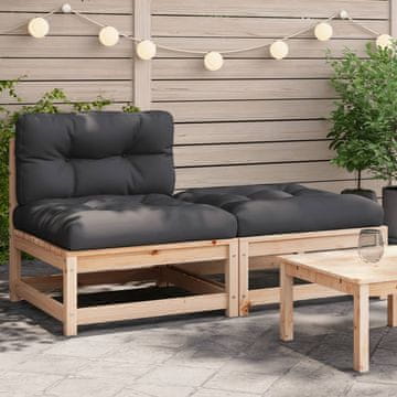 Vidaxl Vrtna sofa bez naslona za ruke s jastucima i tabureom