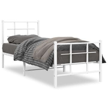Vidaxl Metalni okvir kreveta s uzglavljem i podnožjem bijeli 75x190 cm