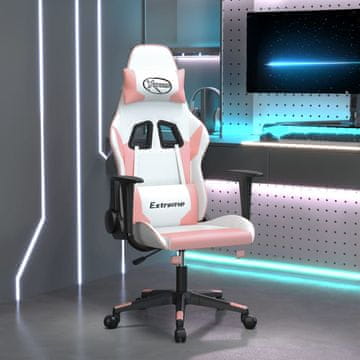 Vidaxl Gamerska stolica, bijela i ružičasta, umjetna koža