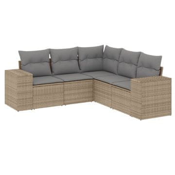 Vidaxl 5-dijelni vrtni set sofa s jastucima bež od poliratana