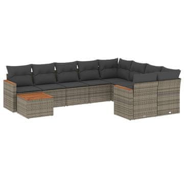 Vidaxl 10-dijelni set vrtnih sofa od poliratana s jastucima sivi
