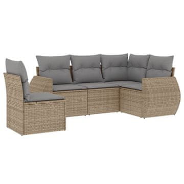 Vidaxl 5-dijelni vrtni set sofa s jastucima bež od poliratana