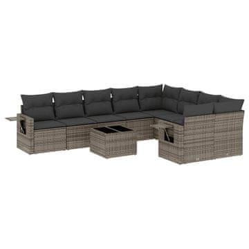 Vidaxl 10-dijelni set vrtnih sofa od poliratana s jastucima sivi