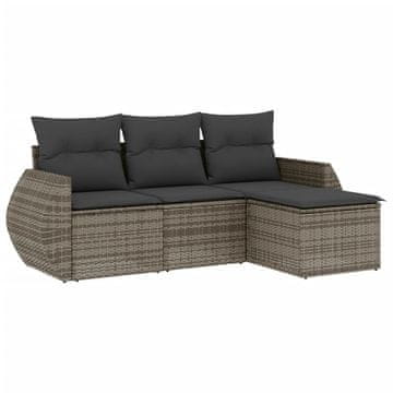 Vidaxl 4-dijelni set vrtnih sofa od poliratana s jastucima sivi