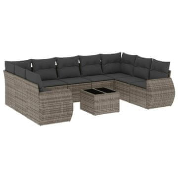 Vidaxl 10-dijelni set vrtnih sofa od poliratana s jastucima sivi
