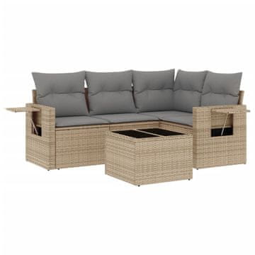 Vidaxl 5-dijelni vrtni set sofa s jastucima bež od poliratana