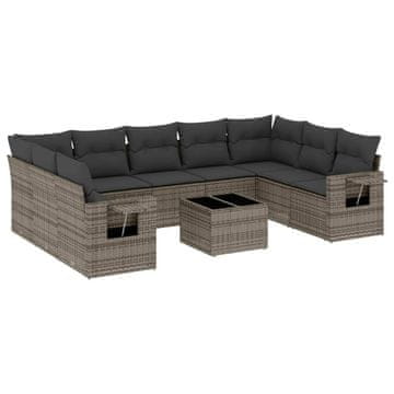 Vidaxl 10-dijelni set vrtnih sofa od poliratana s jastucima sivi