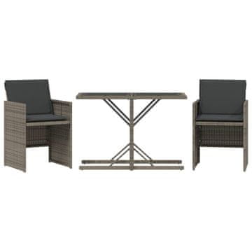 Vidaxl 3-dijelni bistro set od poliratana s jastucima sivi