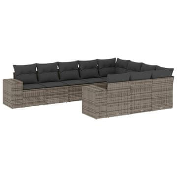 Vidaxl 10-dijelni set vrtnih sofa od poliratana s jastucima sivi