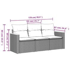 Vidaxl 3-dijelna vrtna garnitura od poliratana s jastucima siva