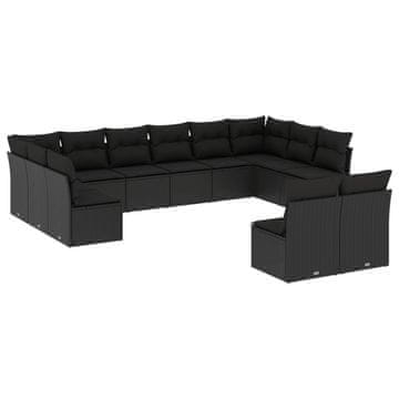 Vidaxl 12-dijelni set vrtnih sofa od poliratana s jastucima crni