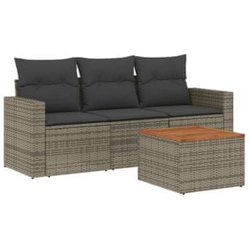 Vidaxl 4-dijelni set vrtnih sofa od poliratana s jastucima sivi