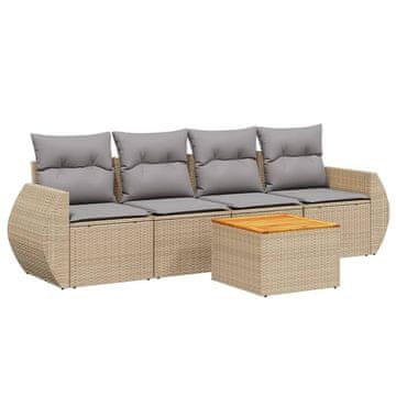 Vidaxl 5-dijelni vrtni set sofa s jastucima bež od poliratana