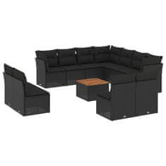 Vidaxl 12-dijelni set vrtnih sofa od poliratana s jastucima crni