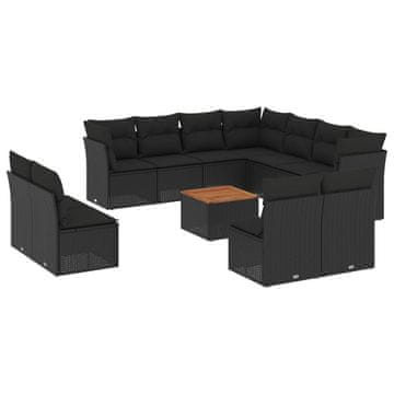 Vidaxl 12-dijelni set vrtnih sofa od poliratana s jastucima crni