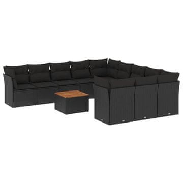 Vidaxl 12-dijelni set vrtnih sofa od poliratana s jastucima crni