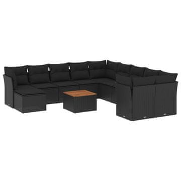 Vidaxl 12-dijelni set vrtnih sofa od poliratana s jastucima crni