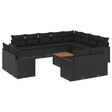 Vidaxl 13-dijelni set vrtnih sofa s jastucima poliratan crni