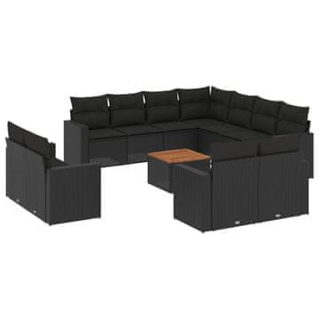 Vidaxl 12-dijelni set vrtnih sofa od poliratana s jastucima crni