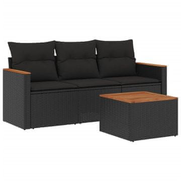 Vidaxl 4-dijelni set vrtnih sofa od poliratana s jastucima crni