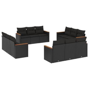 Vidaxl 12-dijelni set vrtnih sofa od poliratana s jastucima crni