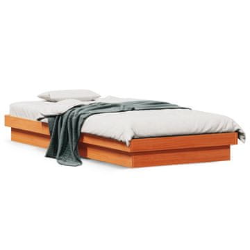 Vidaxl Okvir za krevet s LED svjetlom, smeđi vosak, 90x190 cm, masivni borov drvo