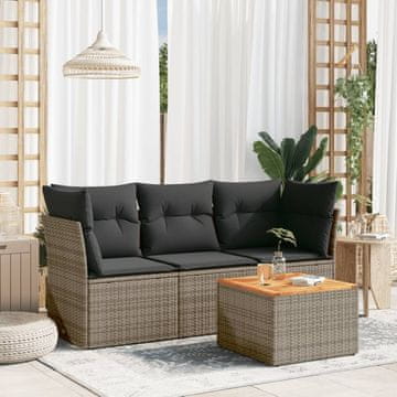 Vidaxl Vrtni set za sjedenje s jastucima, 4 dijela, siv, PE ratan