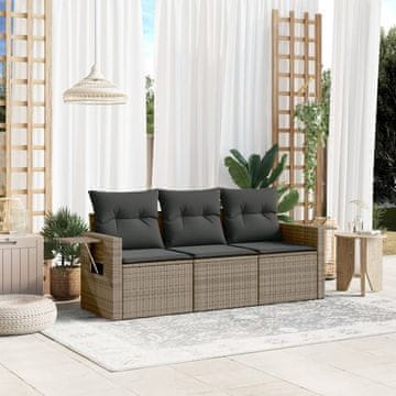 Vidaxl Vrtna sofa od 3 dijela s jastucima, siva, poliratan
