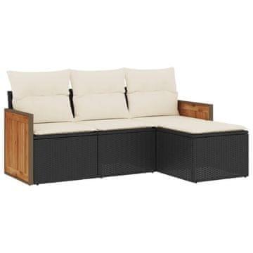 Vidaxl 4-dijelni set vrtnih sofa od poliratana s jastucima crni