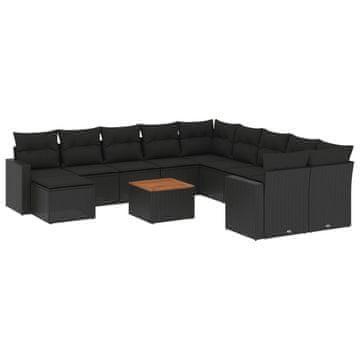 Vidaxl 12-dijelni set vrtnih sofa od poliratana s jastucima crni