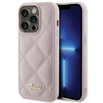 Guess prošivena metalna maskica s ružičastim logotipom za iPhone 15 Pro