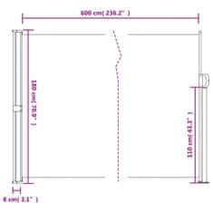 Vidaxl Uvlačiva bočna tenda smeđa 180 x 600 cm
