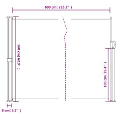Vidaxl Uvlačiva bočna tenda krem boje 160 x 600 cm