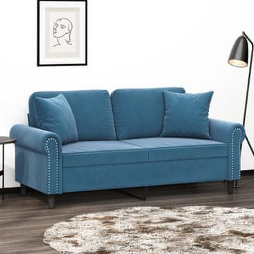 Vidaxl Dvosjed s jastucima, plava, 140 cm, baršun