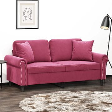Vidaxl Dvosjed s jastucima, vinsko crvena, 140 cm, baršun