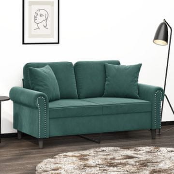 Vidaxl Dvosjed s jastucima, tamnozelena, 120 cm, baršun