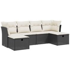 Vidaxl 6-dijelni set vrtnih sofa s jastucima crni od poliratana