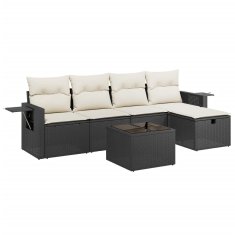 Vidaxl 6-dijelni set vrtnih sofa s jastucima crni od poliratana