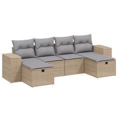 Vidaxl 6-dijelni set vrtnih sofa s jastucima bež od poliratana