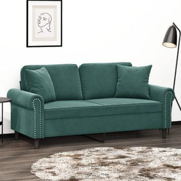 Vidaxl Dvosjed s jastucima, tamnozelena, 140 cm, baršun