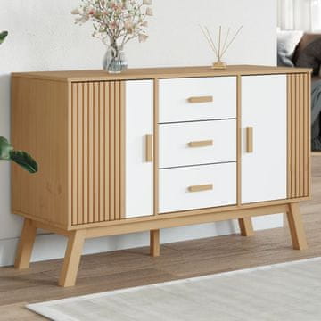 Vidaxl OLDEN Komoda s ladicama, bijela i smeđa, 114x43x73,5 cm, masivno borovo drvo