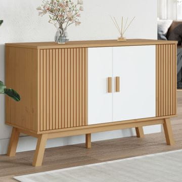 Vidaxl OLDEN Komoda s ladicama, bijela i smeđa, 114x43x73,5 cm, masivno borovo drvo