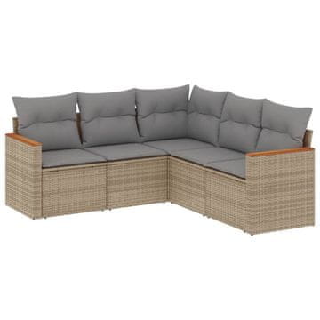 Vidaxl 5-dijelni vrtni set sofa s jastucima bež od poliratana