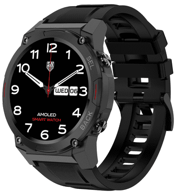 Pametne ure MAXCOM FIT FW58 VANAD PRO barvni velik AMOLED zaslon dolga avtonomija, multisport, merjenje srčnega utripa, krvnega tlaka, SpO2, spremljevalna aplikacija, Bluetooth, IP68, HD+ ločljivost zaslona, eleganten dizajn, notifikacije iz telefona, nadzor spanja, športni načini, vreme, upravljanje fotoaparata in glasbenega predvajalnika, dihalne vaje, telefoniranje z ure, zamenljive številčnice