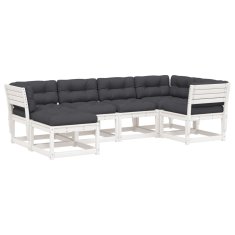 Vidaxl 6-dijelni set vrtnih sofa s jastucima bijeli masivna borovina