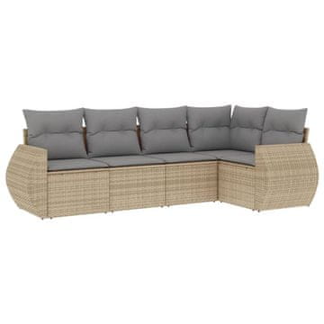 Vidaxl 5-dijelni vrtni set sofa s jastucima bež od poliratana
