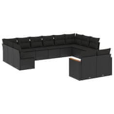 Vidaxl 12-dijelni set vrtnih sofa od poliratana s jastucima crni